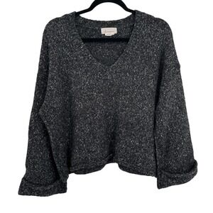 Anthropologie Women's XS Extra Small Oversized V Neck Gray Knit Sweater